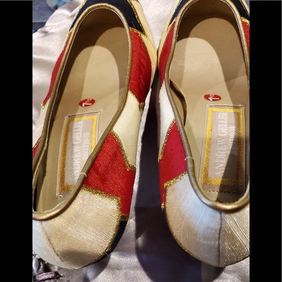 Andrew Geller Red Black and White formal shoes & handbag w/strap set - Picture 4 of 16